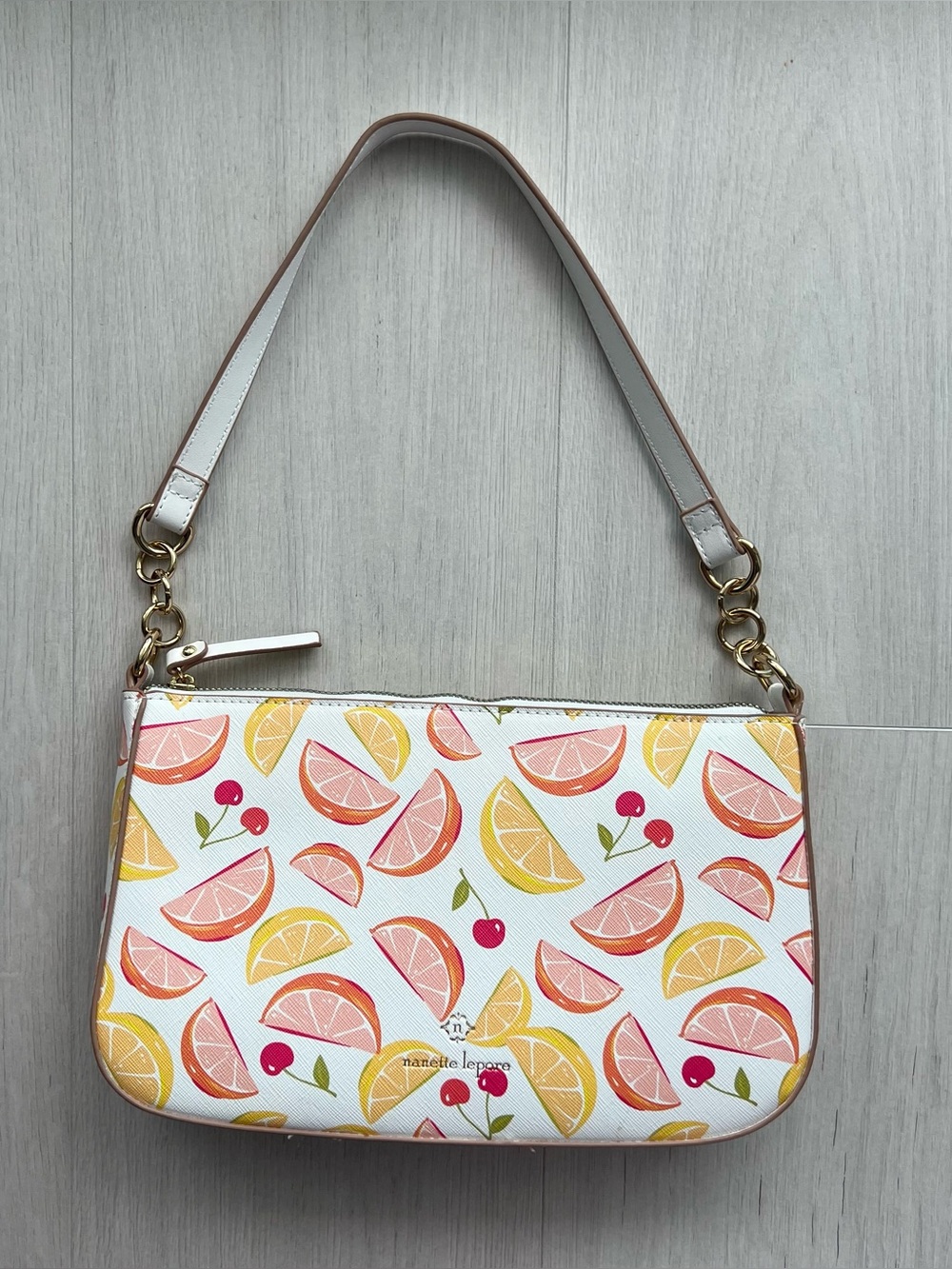 Nanette Lepore White Citrus & Cherry Print Shoulder Bag